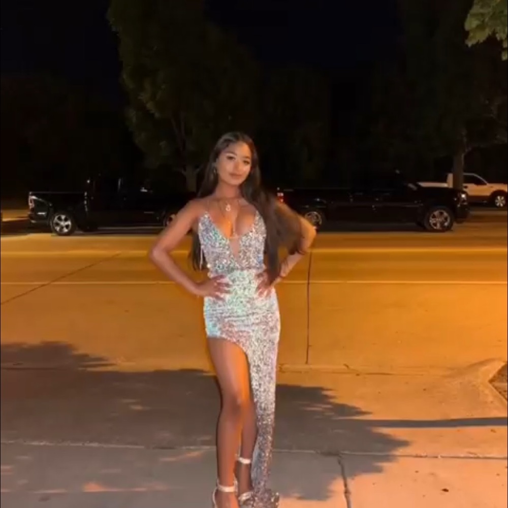 Fashion Nova Silver Asymmetrical Dress